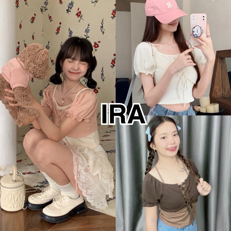 BY IRA🎀พร้อมส่ง🎀 (1150) Addie top เสื้อครอปแขนสั้น คอสี่เหลี่ยม เซ็กซี่เข้ารูป สองชิ้น แฟชั่นฤดูร้อน สําหรับผู้หญิง