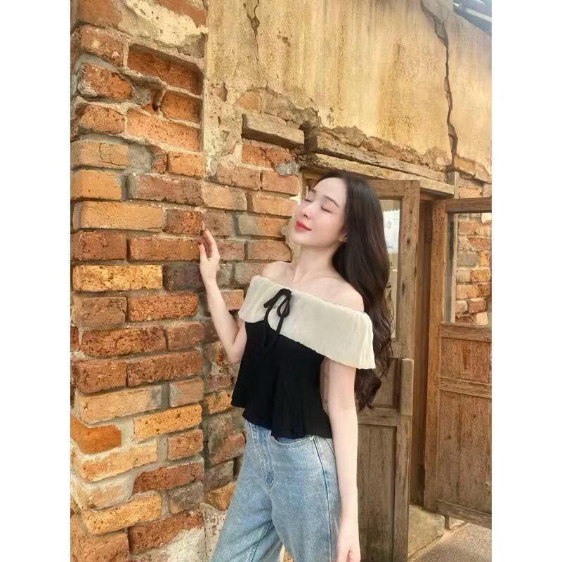 พร้อมส่งจากไทย(A10）เกาะอกปาดไหล่สายเวียด งานจึ้งแต่งผูกโบว์คล้องคอได้