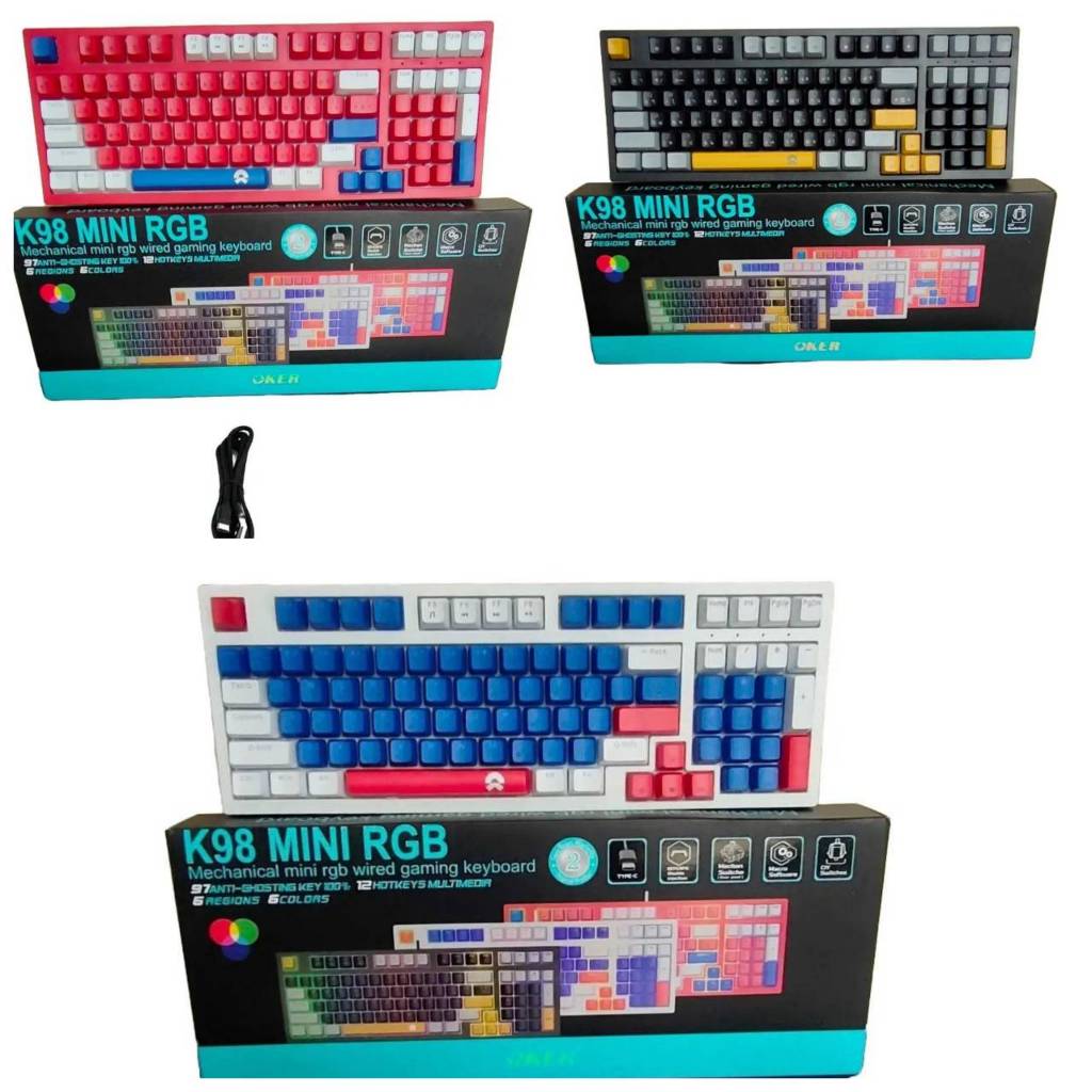 คีย์บอร์ดเกมมิ่งมีไฟ OKER รุ่น K98  Keyboard Gaming สีสวย Mechanical