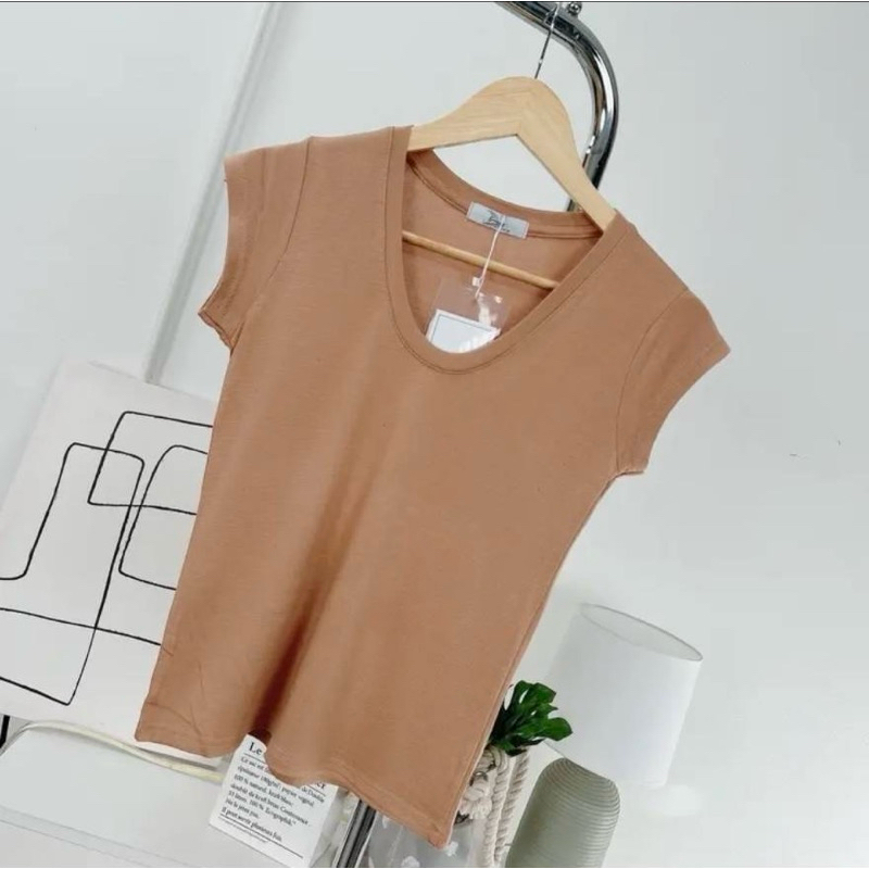 D065เสื้อยืดคอยูผ้าสแควร์ผ้าบางเย็นใส่สบาย