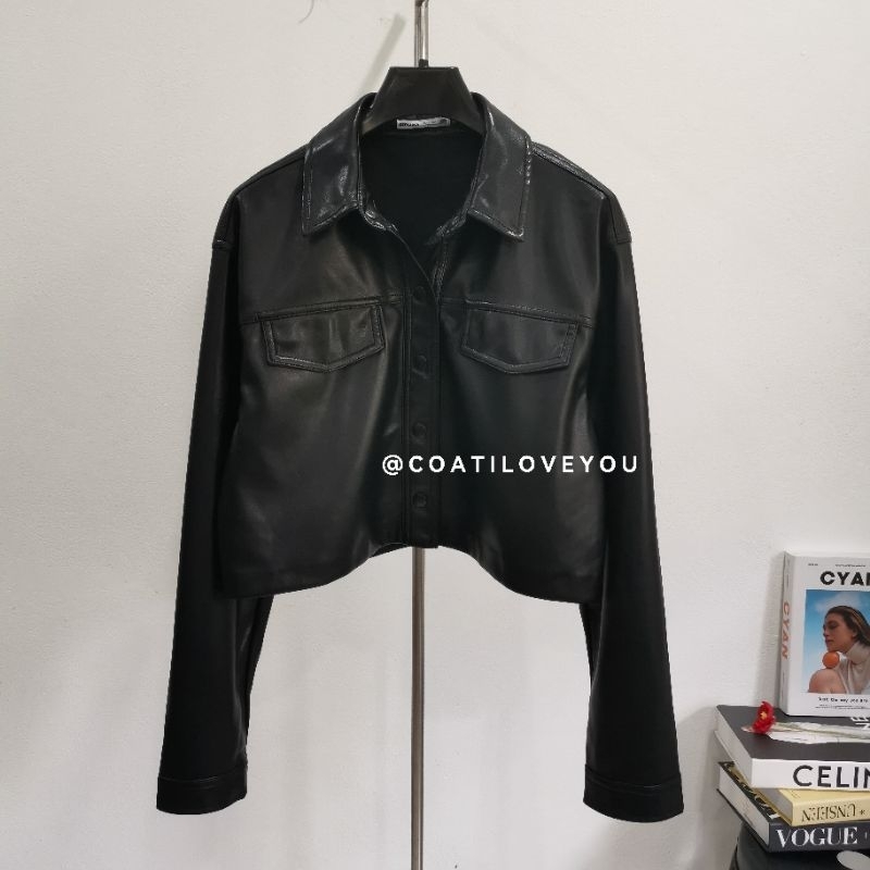 Bershkaa​ ​Faux​ Leather​ Crop Jacket