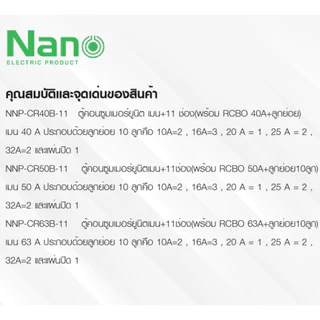 ตู้คอนซูมเมอร์ยูนิตเมนกันดูด NANO NN-CR PLUS +11ช่อง(พร้อม RCBO 50 A,63 A+ลูก) NNP-CR50B-11,NNP-CR63B-11,NNP-CR40B-11