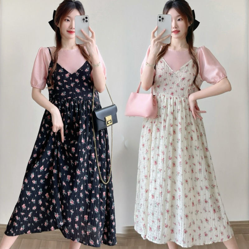 ชุดคลุมท้องแฟชั่นเกาหลี (งาน2ชิ้น) เอี๊ยม+เสื้อ พร้อมส่ง