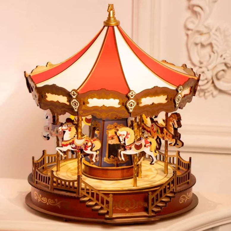 ส่งด่วน กทม. 🎠 ม้าหมุน Classic Carousel กล่องดนตรี DIY ประกอบเอง ไม่ใช้กาว เปิดไฟได้ Rolife AMC01