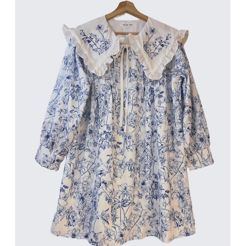 sirin studioเดรสน้องดอกไม้ลายเขียนดีเทลคอปกงานปักB190