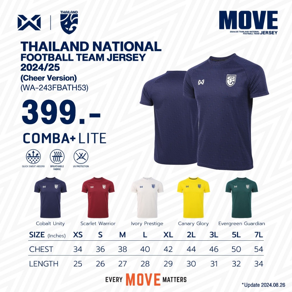 WARRIX เสื้อเชียร์คอกลมทีมชาติไทย 2024/25 : THAILAND NATIONAL FOOTBALL JERSEY (WA-243FBATH53)