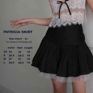 LUCA STUDIO_Patricia skirt (Pre-order 28 Aug.) - กระโปรงเอวสูงทรงบาน ผ้าTaffeta ด้านดีเทลเย็บรูด ตัดระบาย
