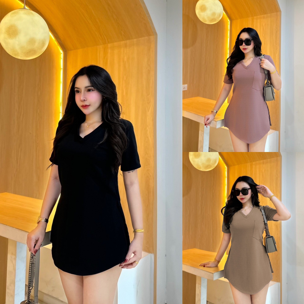 ชุดเซตสั้นผ้าวูลเวฟ เสื้อทรงยาวคอวีกระเป๋าหน้าผ่าข้าง+กางเกง A4778