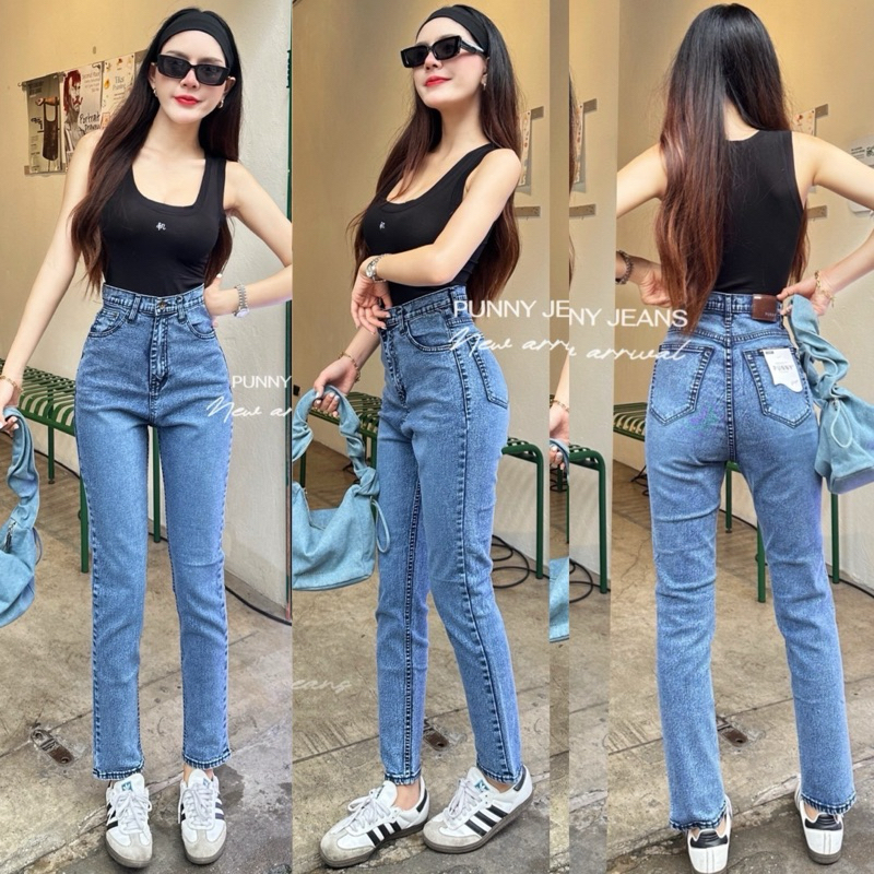 PUNNY Jeans (S-5XL) กางเกงยีนส์ ทรงบอยยืด ที่จริงใจ ไม่แต่งขาด ผ้านิ่มยืด เอวสูง ทรงงานสวย เก็บพุงเริ่ด ใส่แล้วหุ่นเป๊ะ