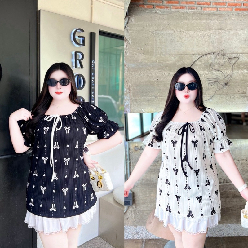 เสื้อแขนตุ๊กตาลายโบว์ไซส์ใหญ่น่ารักๆ