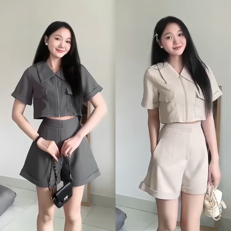 ชุดเซ็ต2ชิ้น เสื้อ+กางเกง เสื้อซิปหน้าเก๋ๆ สวยมากๆ งานไซส์S M L XL