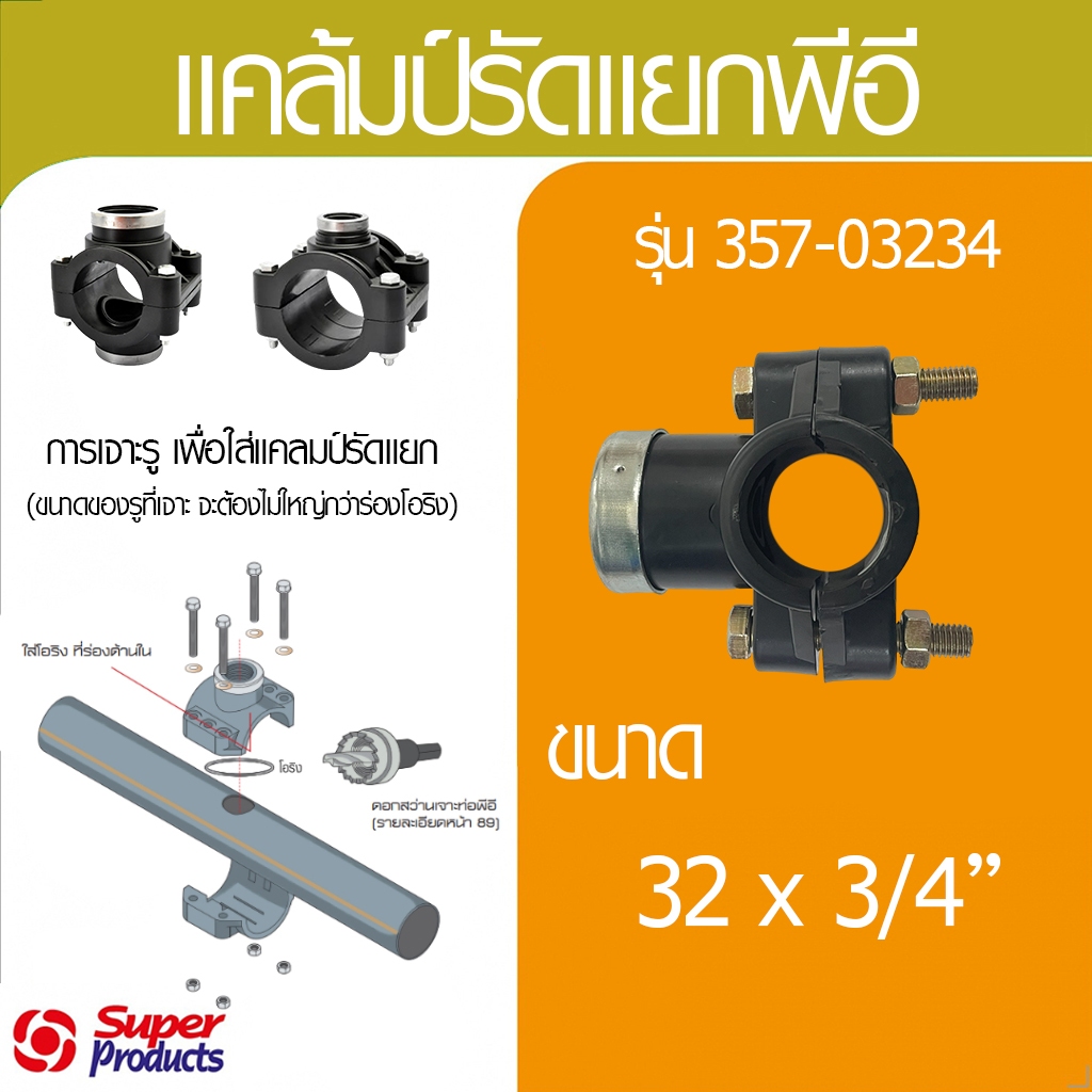 Super Products แคลมป์รัดแยก Saddle Clamp แคล้มรัดแยก PE ชนิดเกลียวด้านเดียว