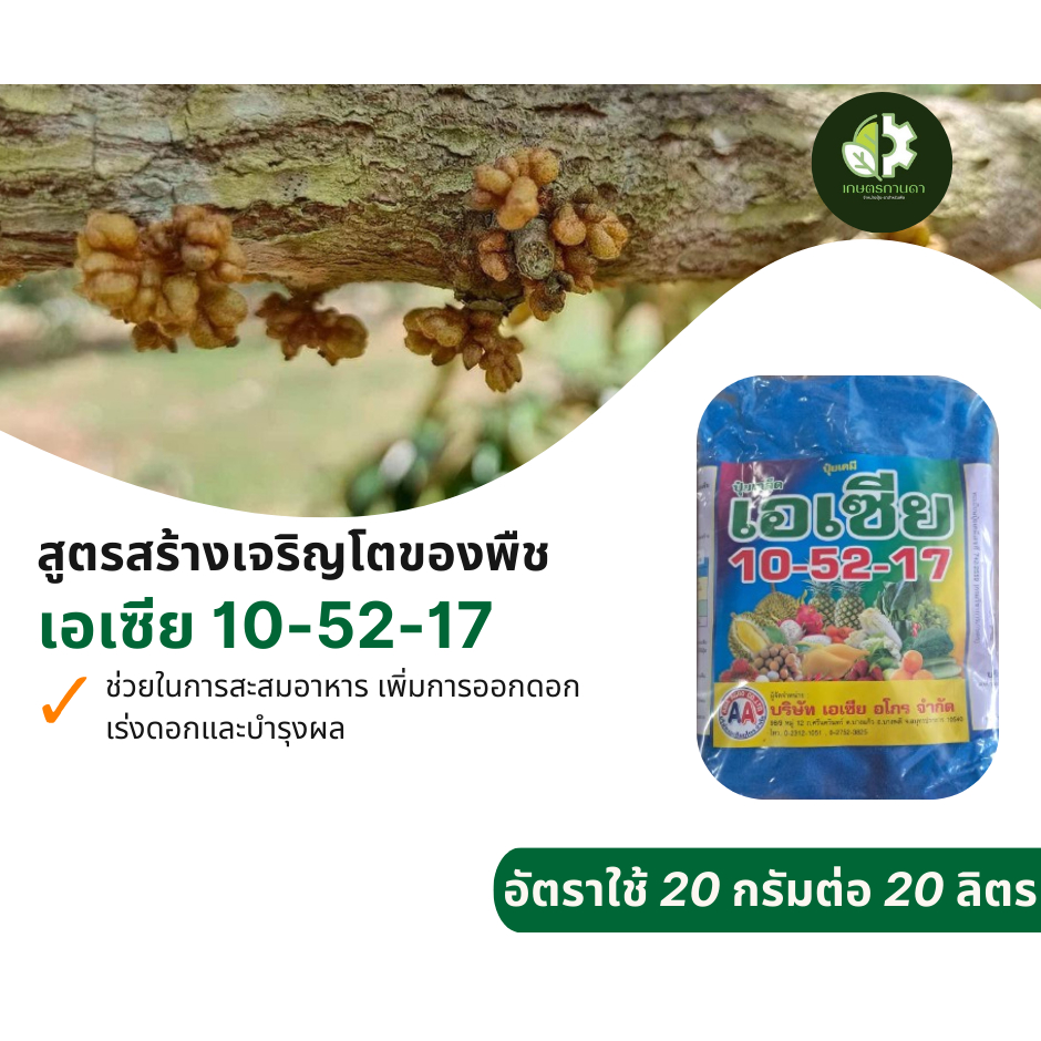 ปุ๋ยเกล็ดเอเซีย 10-52-17 ช่วยในการสะสมอาหาร เพิ่มการออกดอก เร่งดอกและบำรุงผล