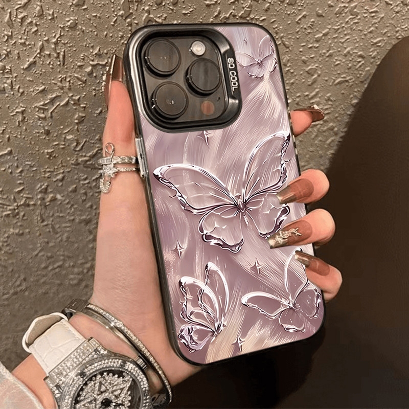 กรณีโทรศัพท์มือถือกันฝุ่น for iPhone 11 7 8 plus XS 7 XR 13 Pro 12 14 PLUS 16 15 PRO MAX Drop Resistanceผีเสื้อทอง