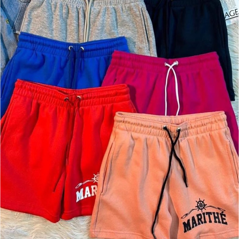 Marithe หยิบใส่ได้ตลอดดน๊าา กางเกงวอร์มขาสั้นเอวมีเชือกรูดๆ Marithe Francois W Marine Logo Sweat Half Pants เข้าใหม่
