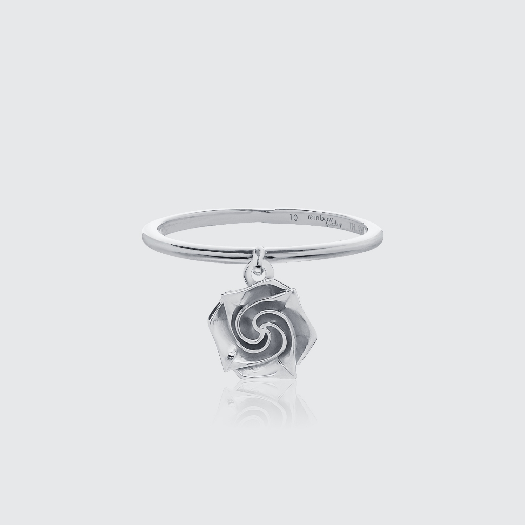 ORIGAMI LUCKY RING แหวนห้อยจี้ลายกระดาษพับ สัญลักษณ์แห่งความโชคดี และ ความสุข 13 ลาย สี White Gold