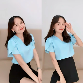 เสื้อคอวีแขนทิวลิป รุ่น Be Happy