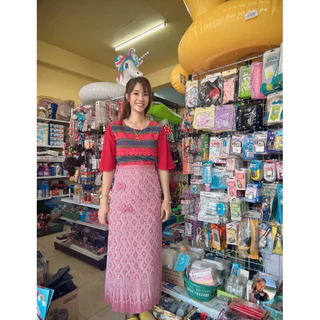 ผ้าถุงสำเร็จ สีดำ ผ้าซิ่นเย็บสำเร็จผ้าฝ้ายจับจีบติดโบว์เอวฟรีไซส์8