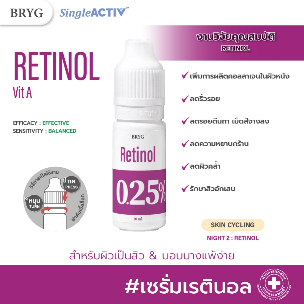 % 0.25% RETINOL BRYG บริก เซรั่มเรตินอล RETINOL SERUM ลดริ้วรอย เม็ดสีจางลง รักษาสิวอักเสบ VITAMIN A