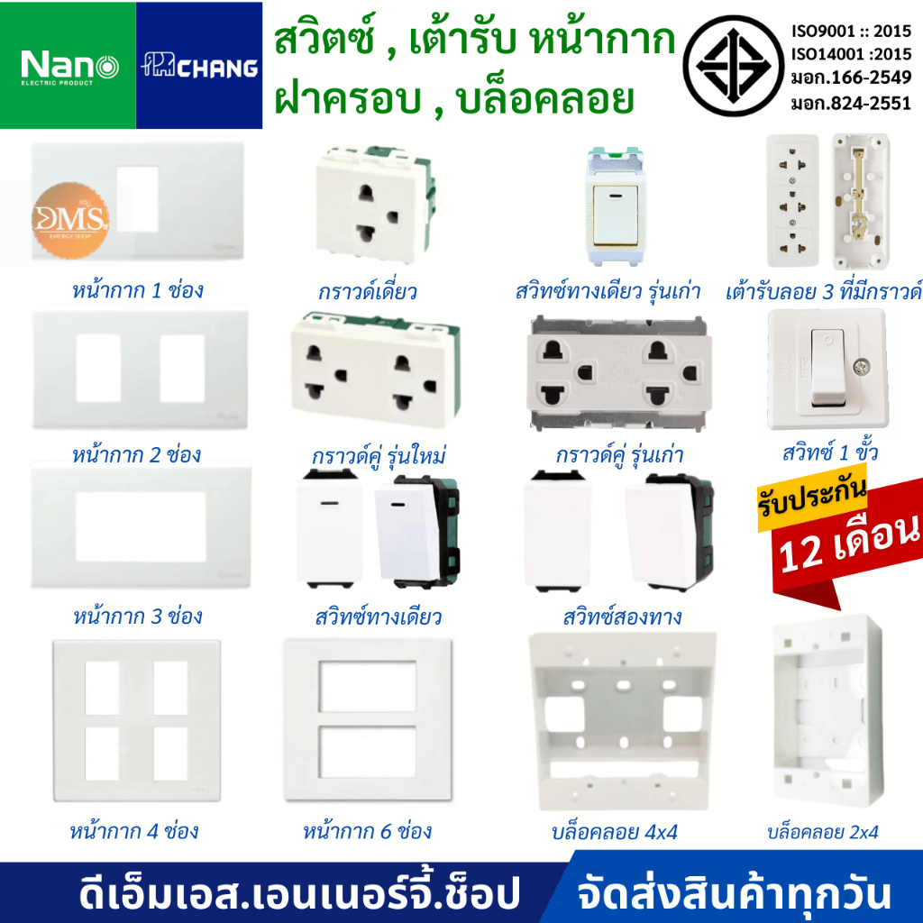 [1ชิ้น] NANO สวิตซ์ เต้ารับ หน้ากาก ฝาครอบ สีขาว ปลั๊ก ปลั๊กกราวด์ สวิท สวิทซ์  มีมอก