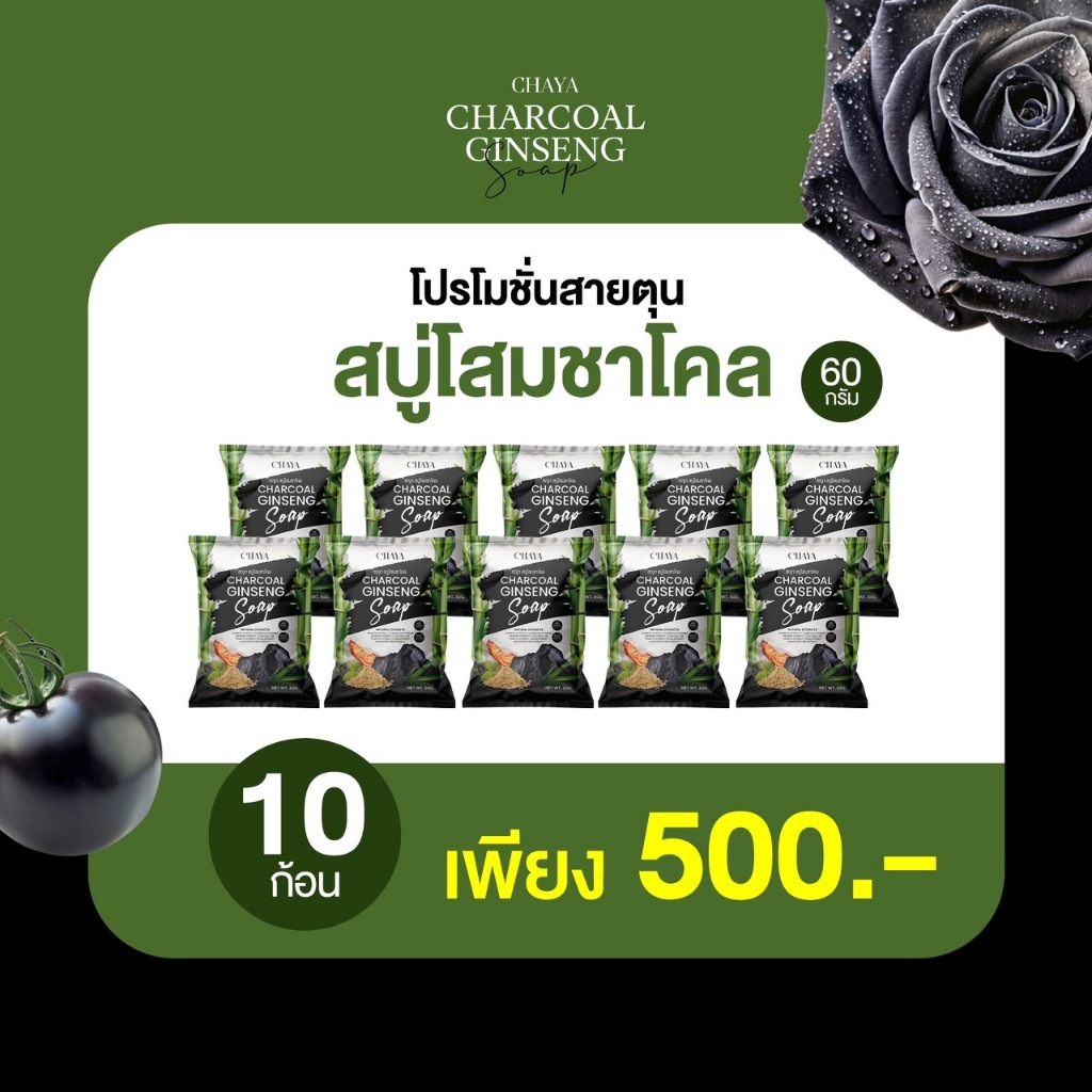 Chaya สบู่โสมชาโคล แก้คัน ของแท้ [10ก้อน]