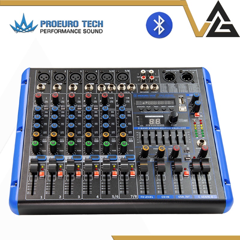 PROEURO TECH PMX-808DSP เพาเวอร์มิกเซอร์ 8ch ไมค์ บลูทูธ แจ็คลำโพง สเตอริโอ เครื่องเสียง Power Mixer