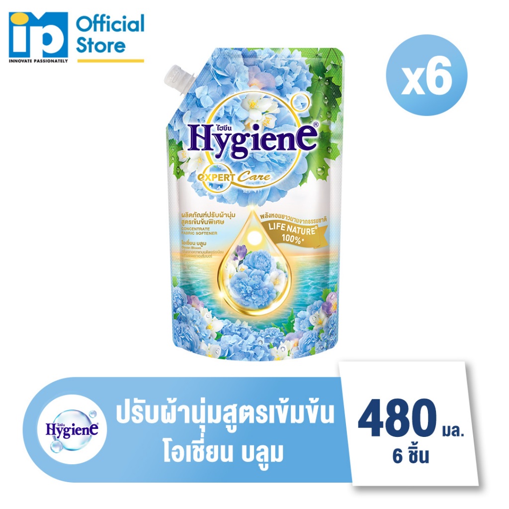 ไฮยีน เอ็กซ์เพิร์ท แคร์ เนเจอร์ บูสเตอร์ น้ำยาปรับผ้านุ่มสูตรเข้มข้นพิเศษ กลิ่นโอเชี่ยน บลูม 480 มล. แพ็ค 6 ถุง