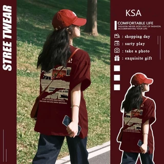 เสื้อยืดผู้หญิงแฟชั่นเกาหลีใหม่ Oversize เสื้อผ้าสาวอวบไซซ์ใหญ่ แนวสตรีท เสื้อโอเวอร์ไซต์สกรีนลายวินเทจเท่ คู่รักชายหญิง