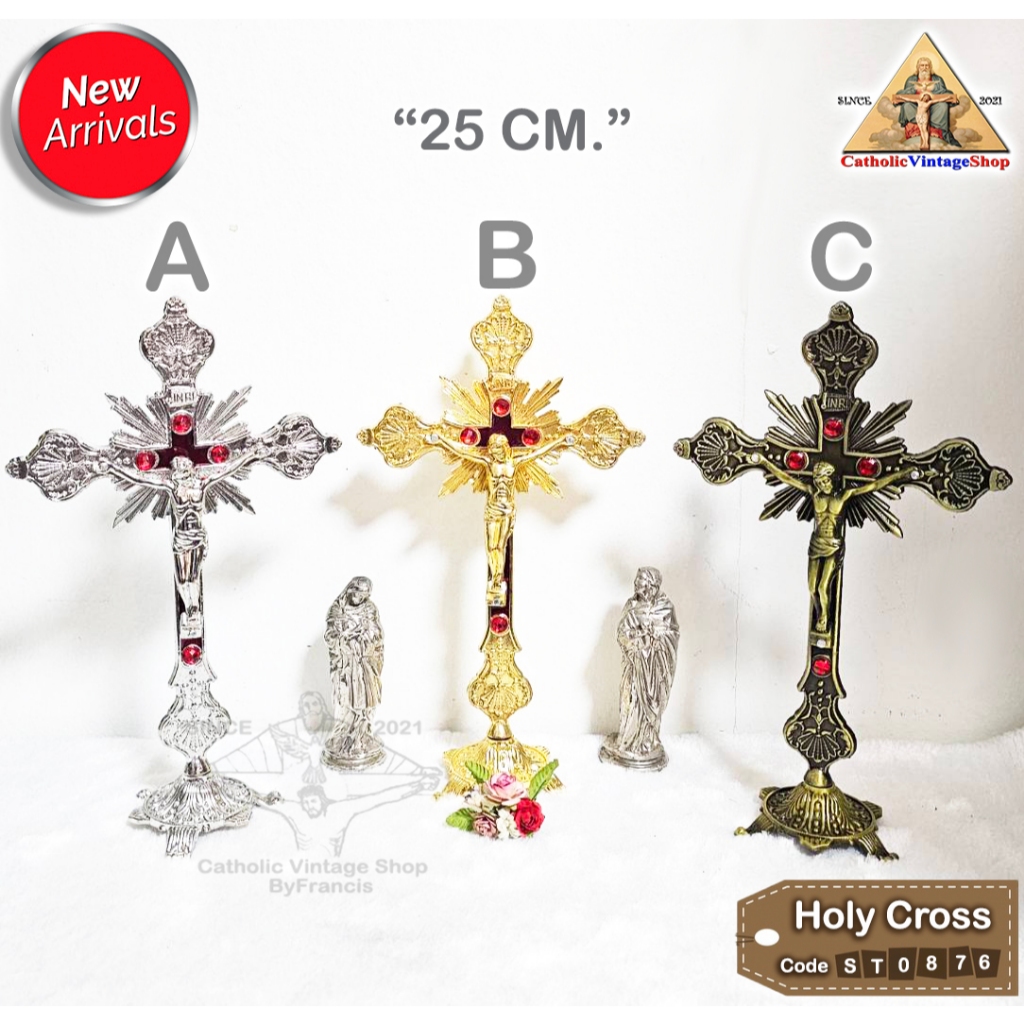 รูปปั้น ไม้กางเขน ตั้งโต๊ะ โลหะ Catholic Jesus Cross Jesuschrist #ST0876