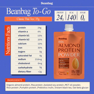 (สินค้าขายดี) Beanbag To Go 35g บีนแบ็กอัลมอนด์โปรตีน โปรตีนพืช แบบซองสะดวก พกพาง่าย เลือกรสชาติได้ ไม่มีน้ำตาล