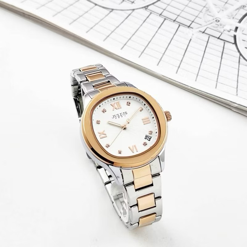 นาฬิกาผู้หญิง Julius  รุ่น JA-1463 สไตส์เกาหลี ตัวเลขโรมัน ประดับเพชร สายสแตนเลท สวย ใส่ง่าย อุปกรณ์ครบ✅