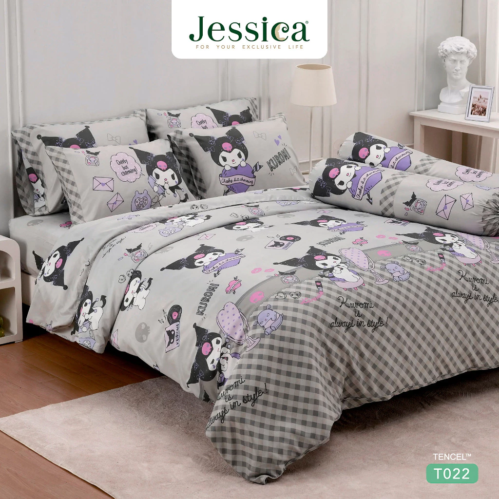 Jessica Tencel Kuromi T022 คุโรมิ เจสสิก้า ลิขสิทธิ์แท้ Sanrio ชุดเครื่องนอน ผ้าปูที่นอน ผ้านวม ผ้าห่ม