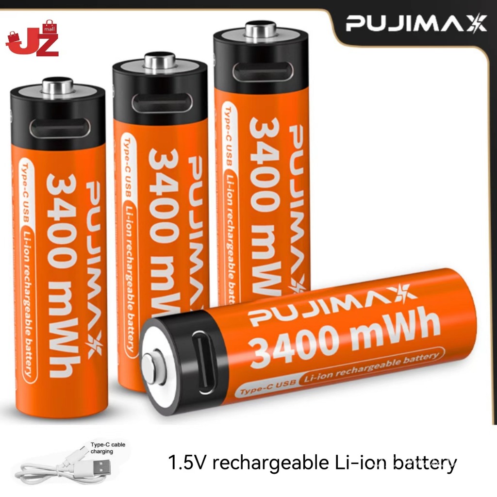 PUJIMAX ถ่านชาร์จ 1.5V AA3400mWh/AAA 1100mWh Li-ion ราคา1ก้อน แถมสายชาร์จให้