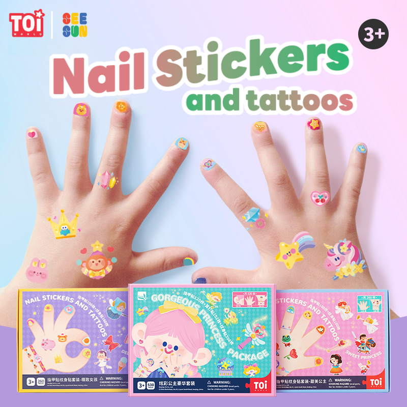 TOi  สติ๊กเกอร์แทททูสำหรับเด็ก สติ๊กเกอร์ติดเล็บ Nail Stickers&Tattoos เหมาะสำหรับเด็ก 2-3 ขวบขึ้นไป
