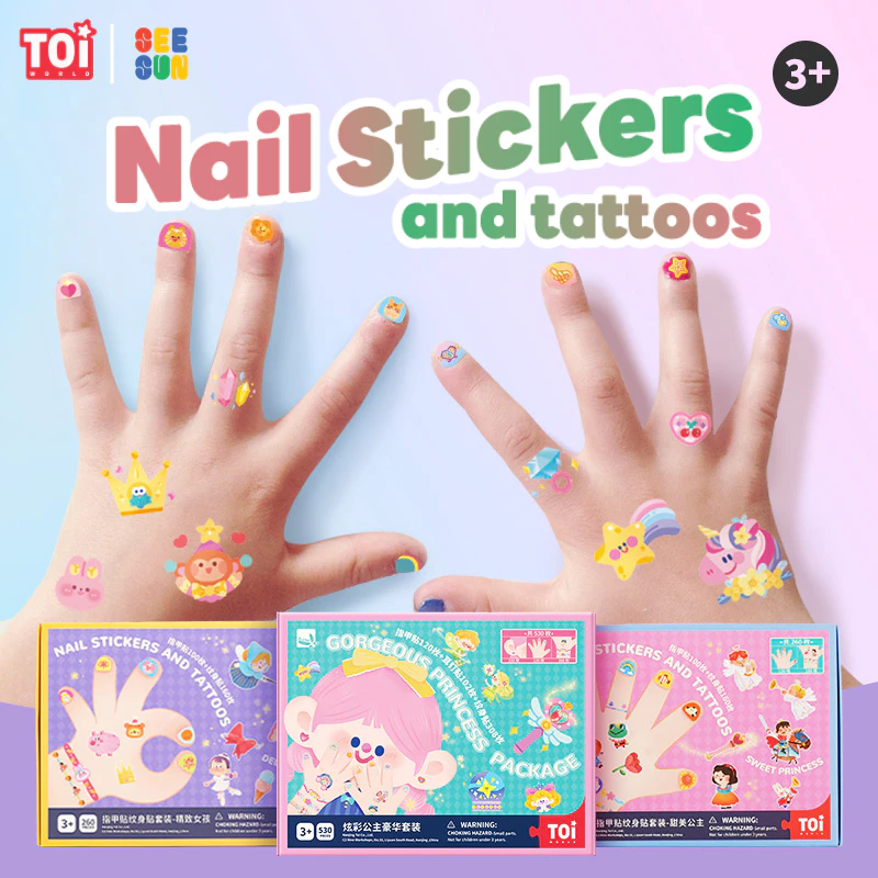 TOi สติ๊กเกอร์แทททูสำหรับเด็ก สติ๊กเกอร์ติดเล็บ Nail Stickers&Tattoos เหมาะสำหรับเด็ก 2-3 ขวบขึ้นไป