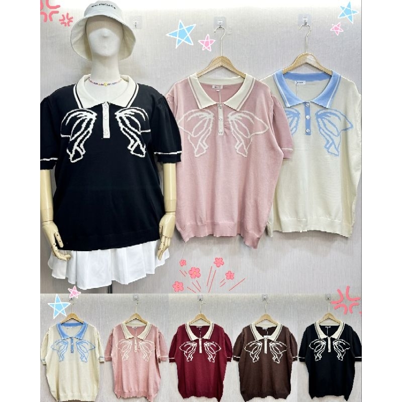 บิ๊กไซร์ เสื้อไหมพรมผ้าไม่หนา คอปกอกโบว์ หน้าผ้า50-70 ยาว28 ทักแชทสอบถามสินค้าก่อนสั่งซื้อนะคะ