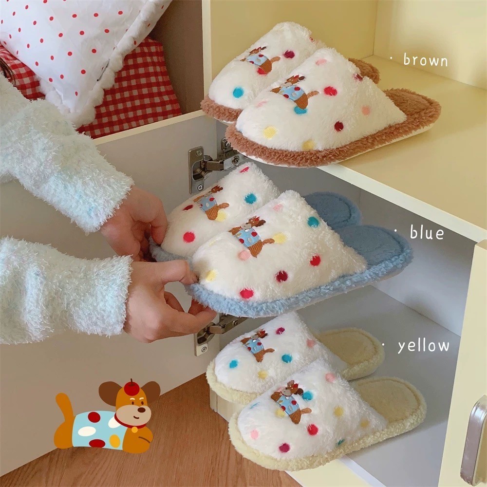 พร้อมส่ง🍬รองเท้าแตะขนนุ่ม Slippers สลิปเปอร์ขนนุ่ม ลายหมาลูกกวาด fluffy scandals รองเท้าแตะ รองเท้าใส่ในบ้าน 49068