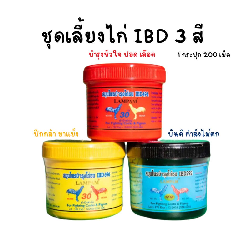 ชุดเลี้ยงไก่ไอบีดี IBD แบบกระปุก 200 เม็ด ชุดเลี้ยงไก่ลำปำ อาหารไก่ชน กำลังไก่