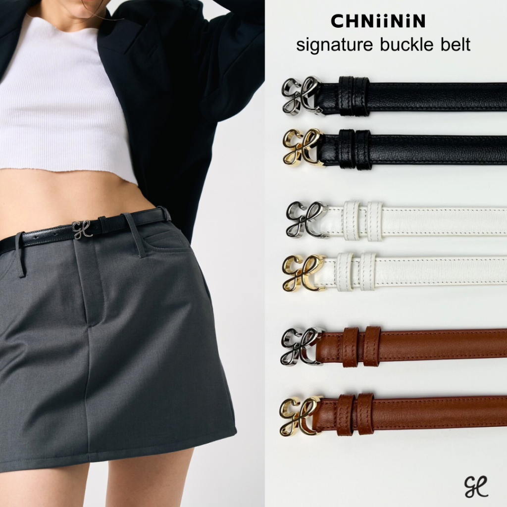 CHNiiNiN - signature buckle belt เข็มขัดหนังวัวแท้ โลโก้แบรนด์ เข็มขัดผู้หญิง