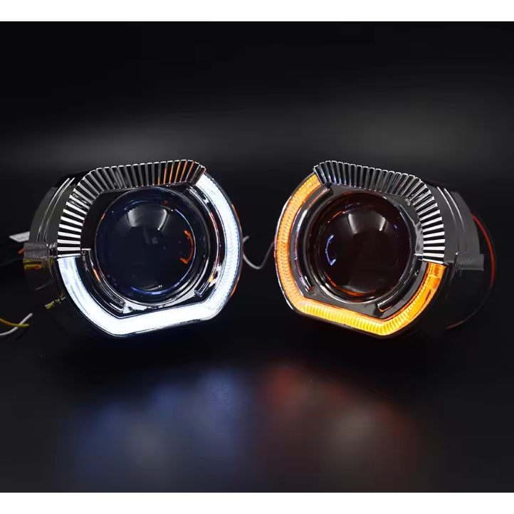 ฝาครอบโปรเจคเตอร์ 2.5 นิ้ว BI LED/BI Xenon BM sport  สีเงิน มี DRL และไฟเลี้ยวในตัว ใส่กับโปรเจคเตอร