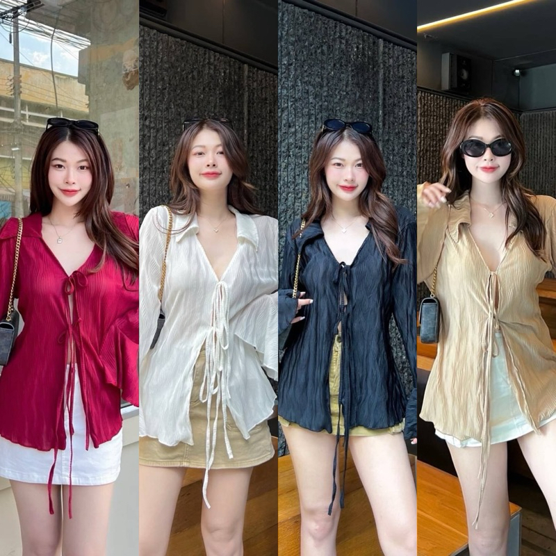 Lula top เสื้อแขนยาว โชว์อก ผูกโบว์