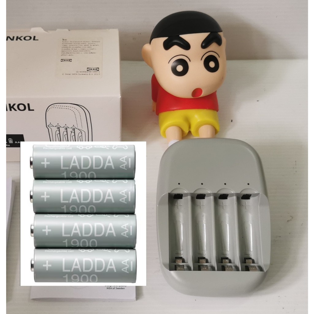 ถ่านชาร์จและแท่นชาร์จครบชุด LADDA (IKEA) AA 1900 mAh x 4 ก้อน + แท่นชาร์จ STENKOL (IKEA)