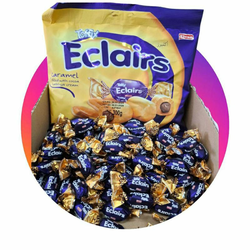 ELVAN Toffix Eclairs ขนมคาราเมลสอดไส้ครีมโกโก้ เฮเซลนัท 300g(มี 70 ชิ้น)Exp17/09/2026