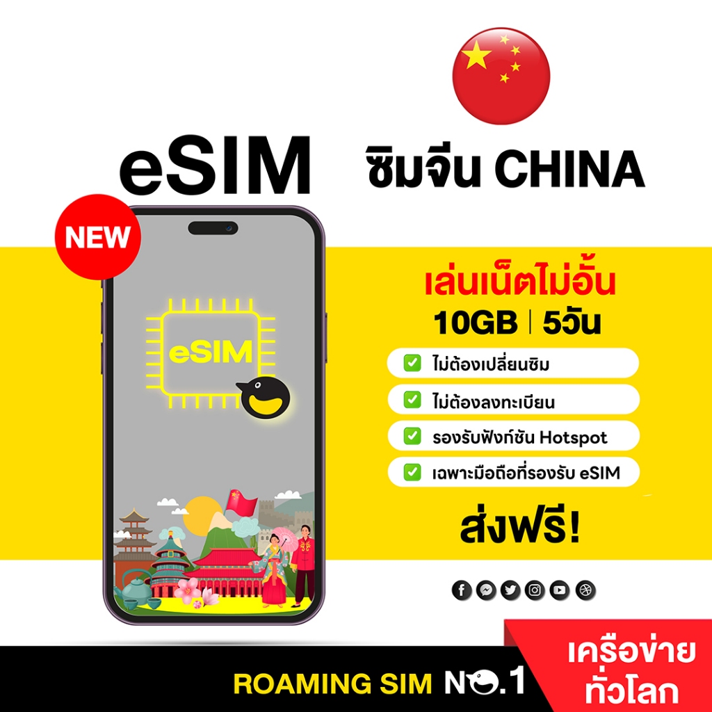 eSIM China 4G High Speed 5 Days 10GB อีซิม ประเทศจีน 5วัน 10GB