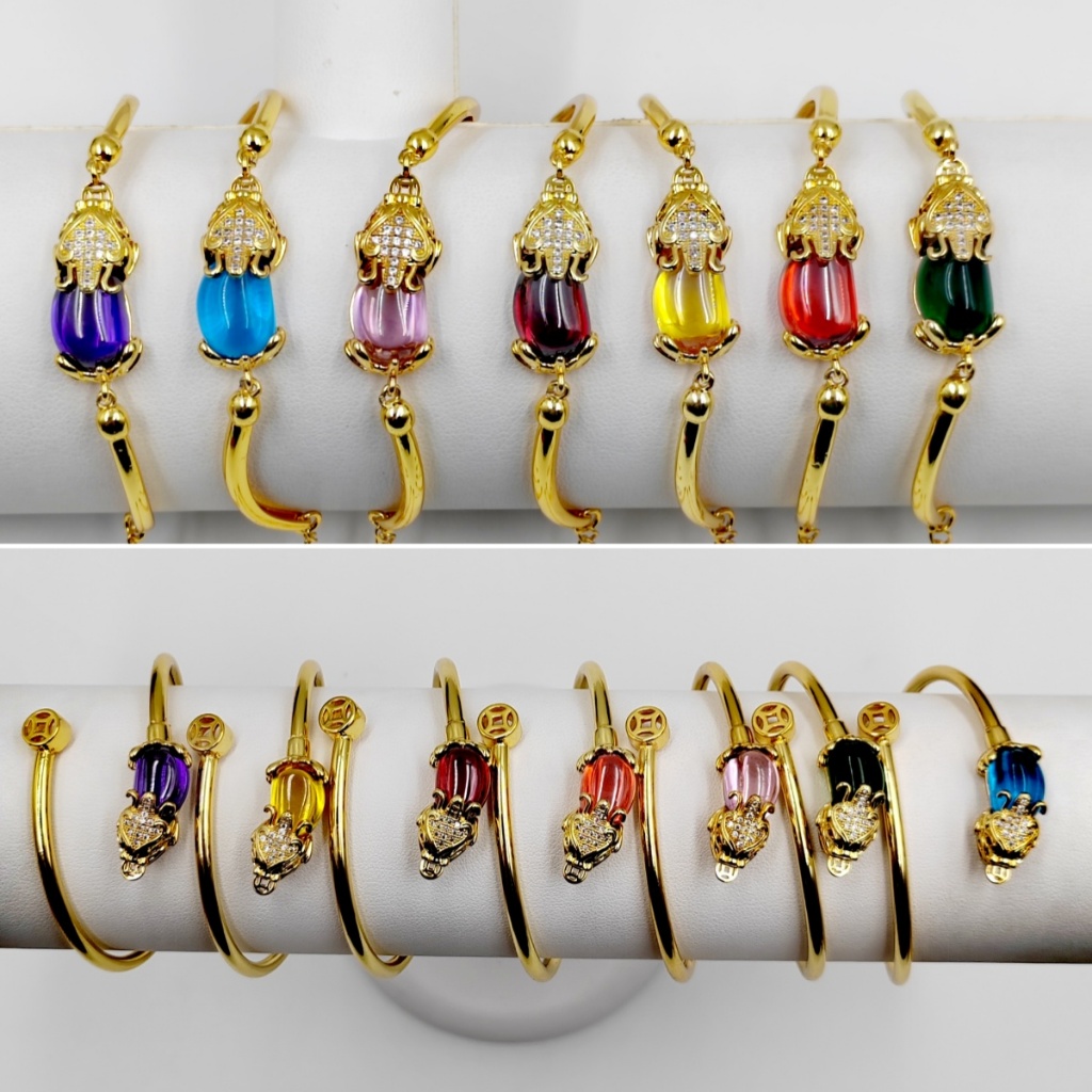 สร้อยข้อมือปี่เซียะคาบเหรียญ ใครมีไว้จะเรียกเงินทอง ให้โชคลาภ สังเคราะห์ ชุบทอง 24 k ไม่ลอกไม่ดำ