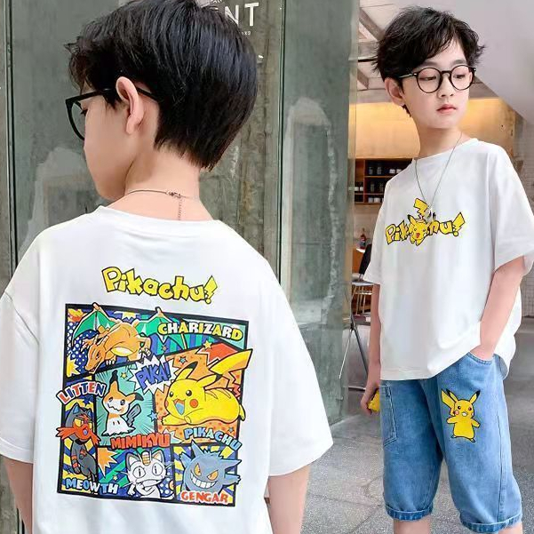 เสื้อยืดเด็กแขนสั้น เด็กผู้ชาย ถึง โต ผ้าคอตตอน คอกลม พิมพ์ลายการ์ตูน แฟชั่นฤดูร้อนสําหรับเด็กผู้ชาย