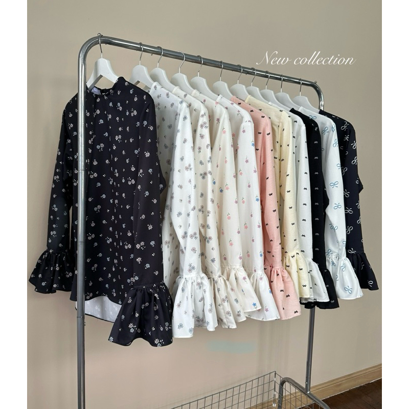 Miracle top ผ้าลาย ༘⋆ツ ྀི ผ้าคลัชอัดยับ,ผ้าสปัน ྀི detail: เสื้อตัวปล่อยทรงอัมเบลล่าตีบาน