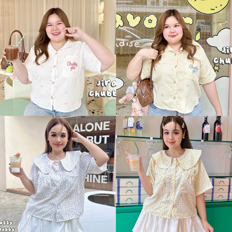 เสื้อเชิ้ตคอปก/คอบัว (ผ้าลูกฟูก) เสื้อเชิ้ตสาวอวบ อก38-50นิ้ว Freesize เชิ้ตสาวอวบ