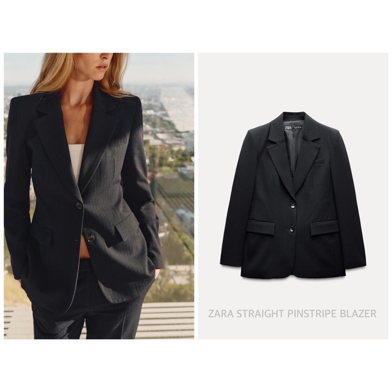 ZARA เสื้อเบลเซอร์ เสื้อสูท คอปก STRAIGHT PINSTRIPE BLAZER (B3106)