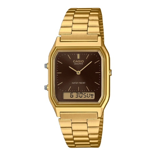 CASIO นาฬิกาข้อมือ สายสแตนเลส สีทอง รุ่น AQ-230GA,AQ-230GA-5A,AQ-230GA-5AMQYDF
